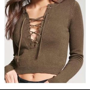 Olive Green Lace-up sweater
